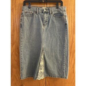Vintage‎ GAP Jeans Denim Skirt Lace Insert Wm 4 Summer 2002 Y2K Knee Length CUTE